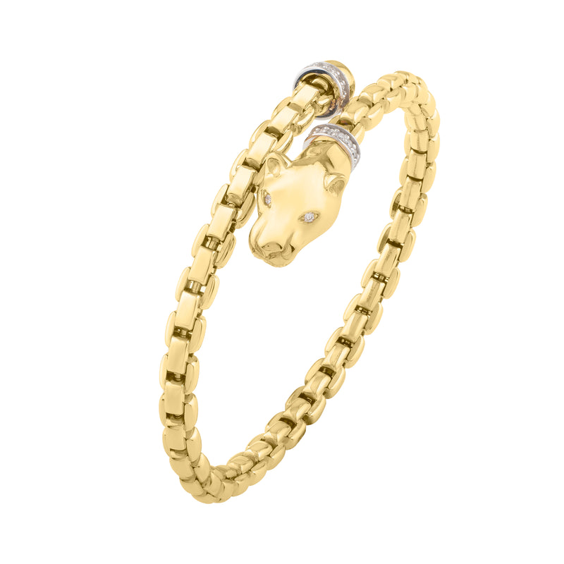 14K Gold Diamond Venetian Link Panther Bypass Bangle