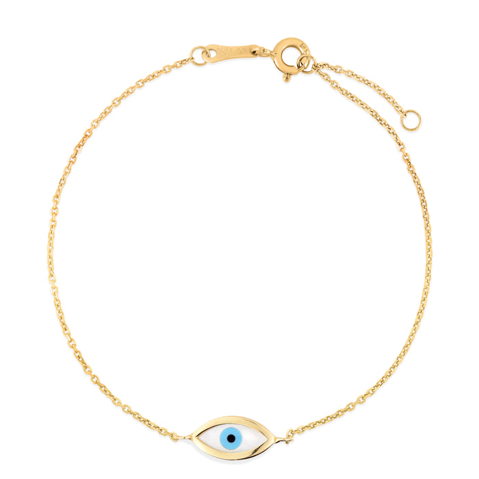 14K Mother Of Pearl Evil Eye Bracelet