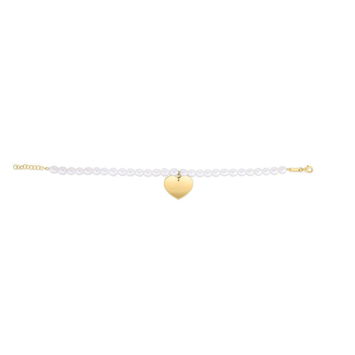 14K Pearl Heart Charm Bracelet