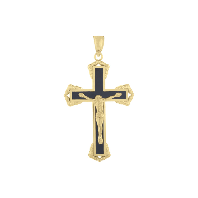 14K Gold Black Enamel Crucifix Cross , 14K Yellow Gold Black Enamel Crucifix Cross For him and For her.