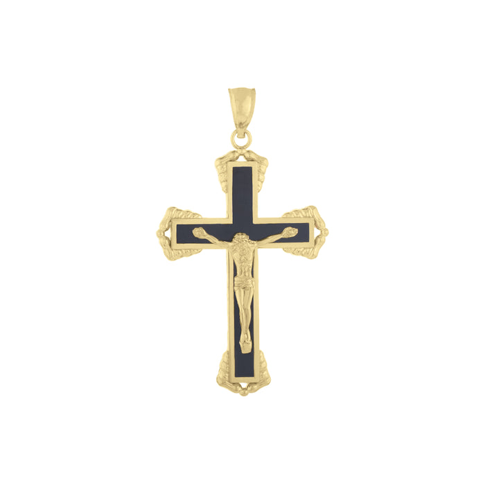 14K Gold Black Enamel Crucifix Cross , 14K Yellow Gold Black Enamel Crucifix Cross For him and For her.