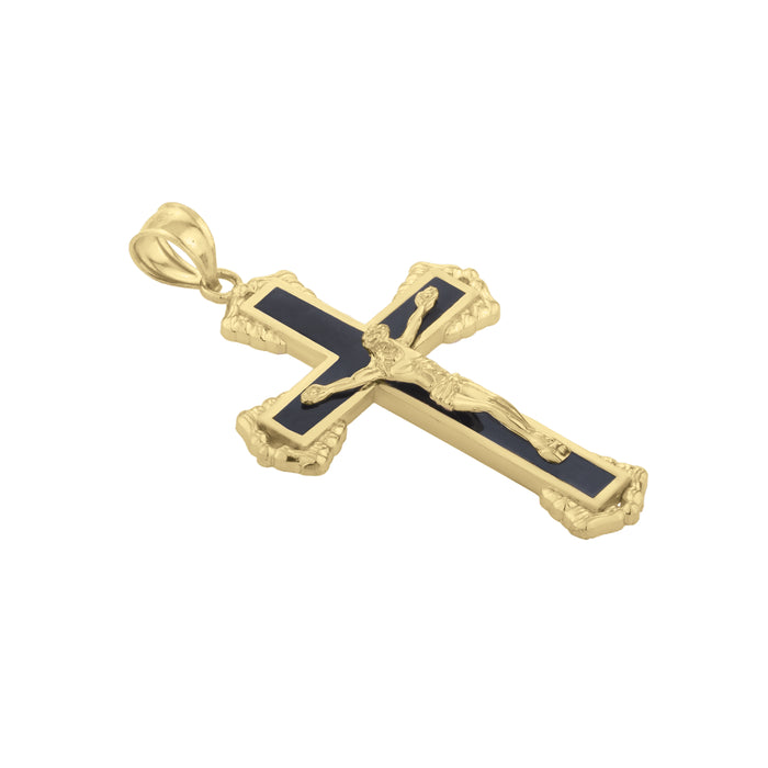 14K Gold Black Enamel Crucifix Cross , 14K Yellow Gold Black Enamel Crucifix Cross For him and For her.