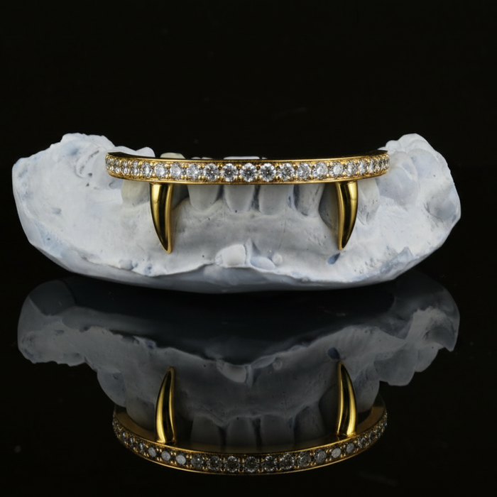 SOLID GOLD CONNECTING BRIDGE LAB GOWN DIAMOND GRILLZ